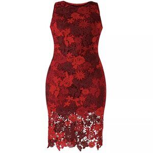 ALEXIA ADMOR Raquel Red Ombre Lace Midi Dress - Red - Size XS